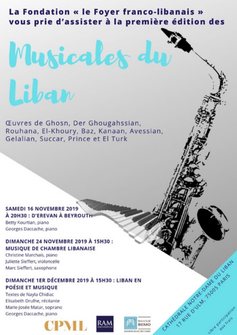 Affiche des concerts d'automne 2019 des Musicales du Liban