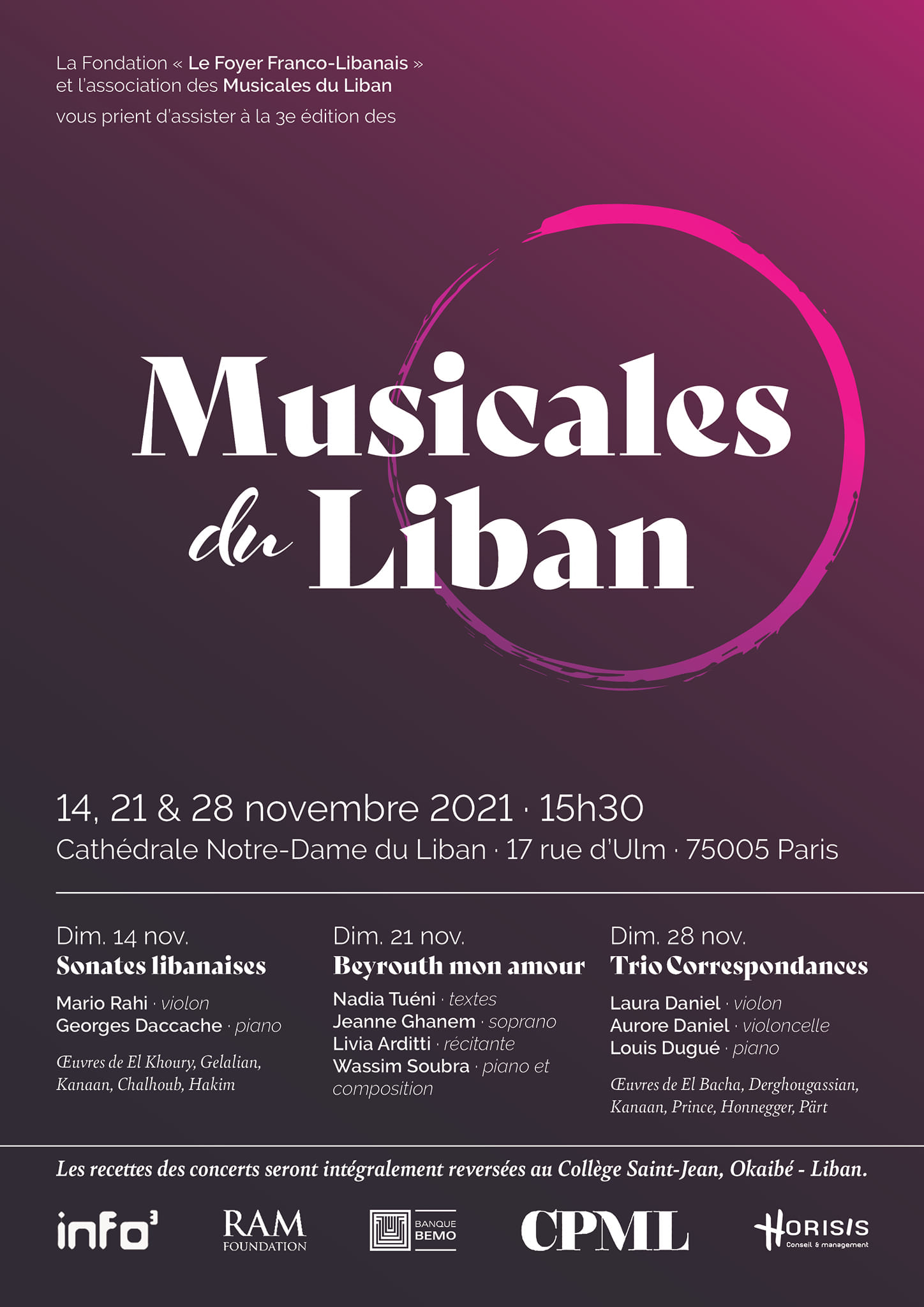 Affiche des concerts d'automne 2021 des Musicales du Liban