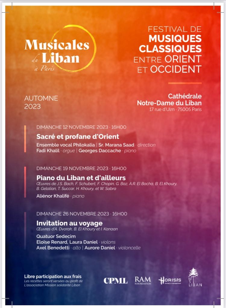 Affiche des concerts d'automne 2023 des Musicales du Liban