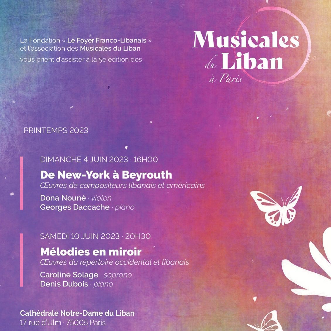 Affiche des concerts de printemps 2023 des Musicales du Liban