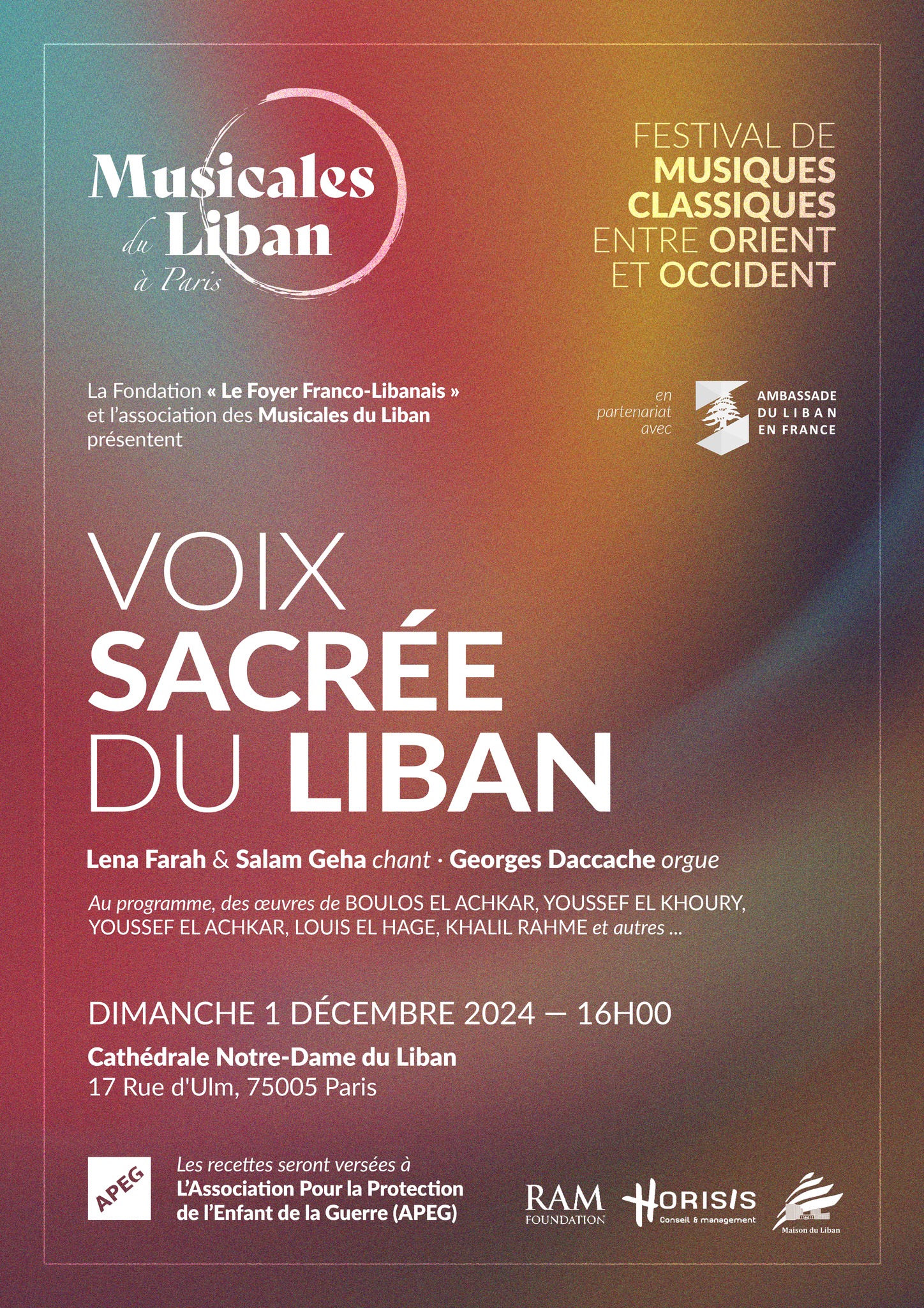 Affiche du concert Voix Sacrées du Liban, décembre 2024